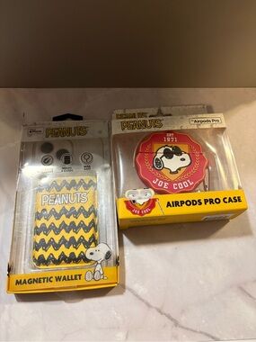 Peanuts Joe Cool Yellow Zigzag Magnetic Wallet & Red Joe Cool AirPods Pro Case